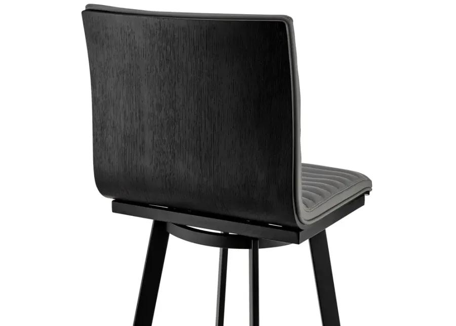 Jermaine 26" Counter Height Swivel Bar Stool in Matt Black Finish with Gray Faux Leather