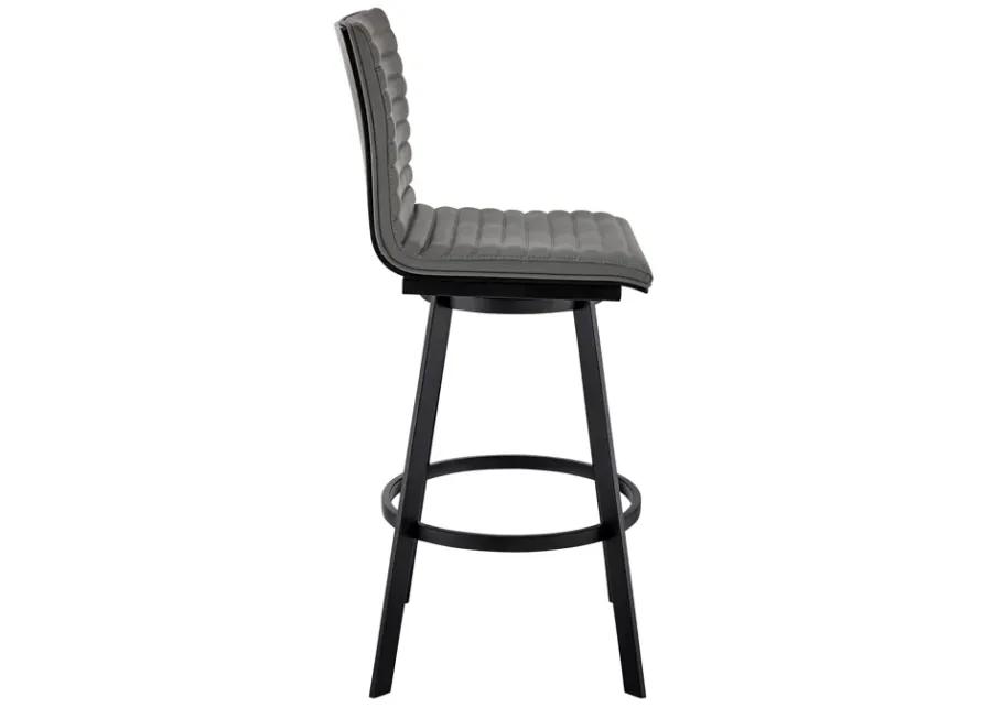 Jermaine 26" Counter Height Swivel Bar Stool in Matt Black Finish with Gray Faux Leather