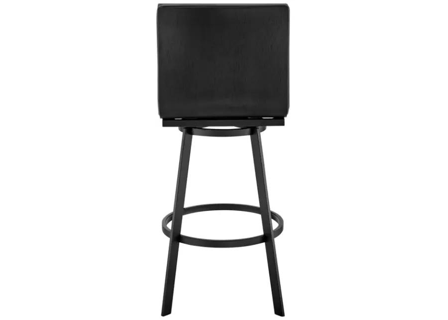 Jermaine 26" Counter Height Swivel Bar Stool in Matt Black Finish with Gray Faux Leather