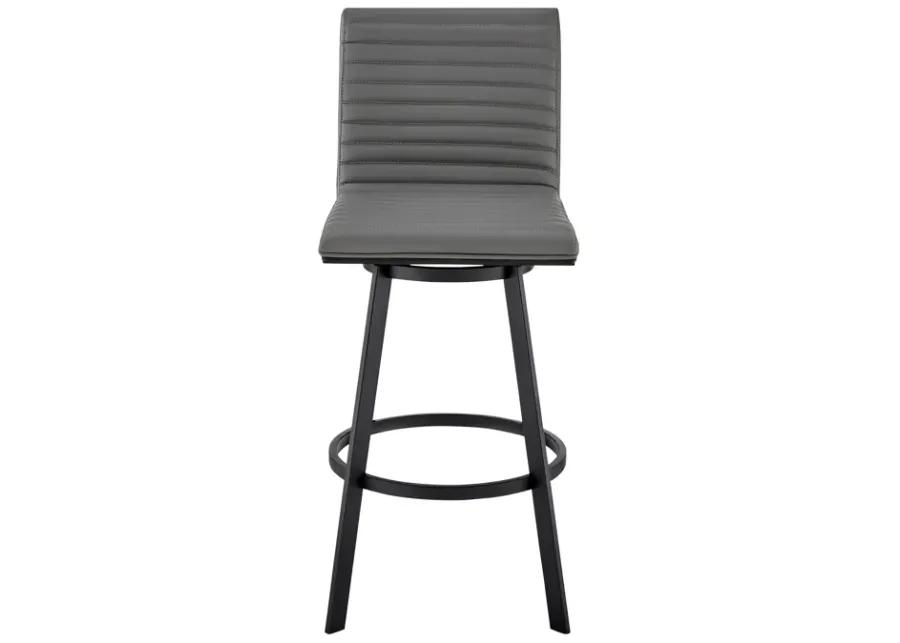 Jermaine 26" Counter Height Swivel Bar Stool in Matt Black Finish with Gray Faux Leather