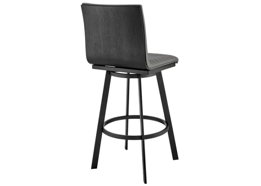 Jermaine 26" Counter Height Swivel Bar Stool in Matt Black Finish with Gray Faux Leather