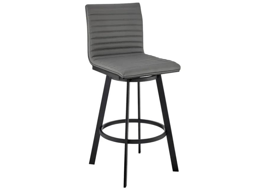 Jermaine 26" Counter Height Swivel Bar Stool in Matt Black Finish with Gray Faux Leather