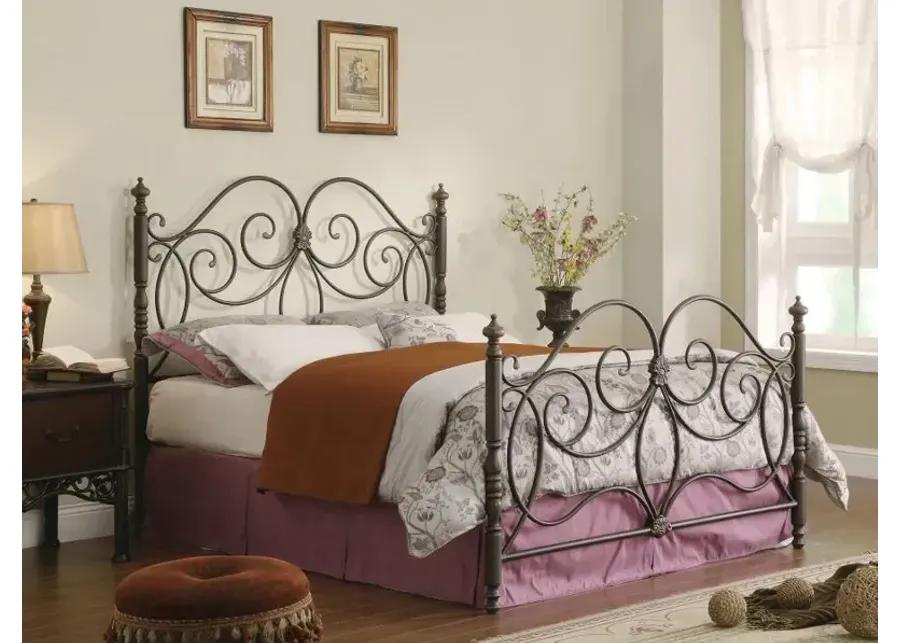 London Eastern King Metal Scroll Bed Dark Bronze