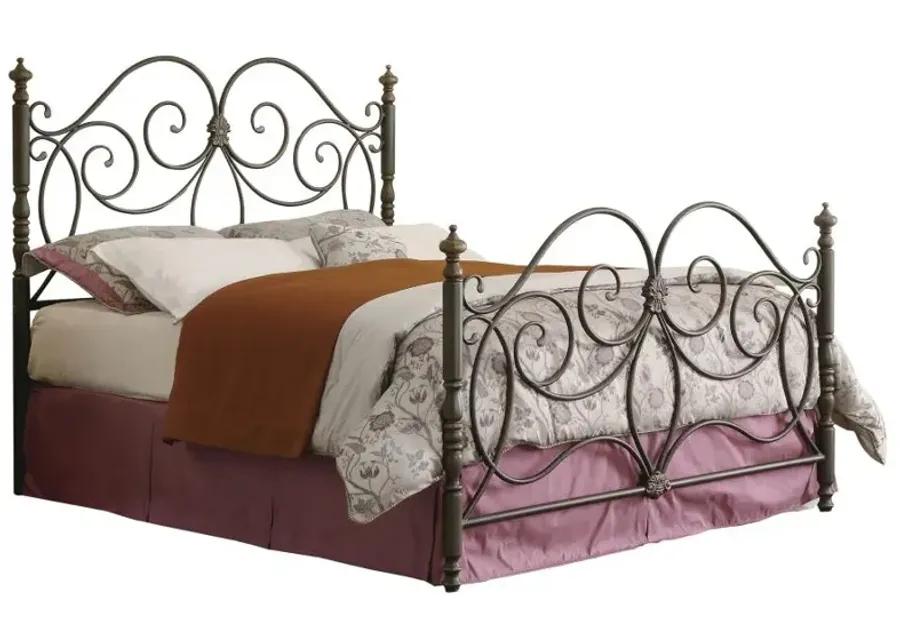 London Eastern King Metal Scroll Bed Dark Bronze