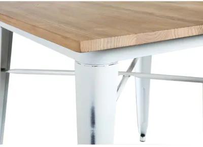 Danne 32" Dining Table in Antique White with Natural Top