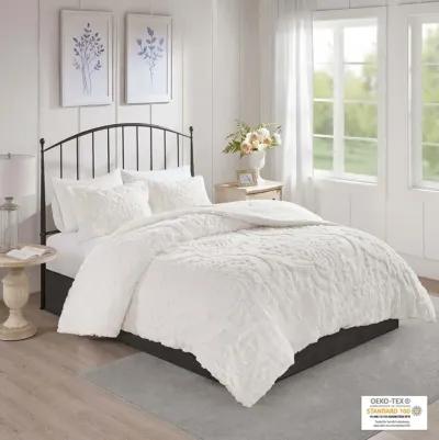 Madison Park Viola Off-White 3 Piece Tufted Cotton Chenille Damask Comforter Set