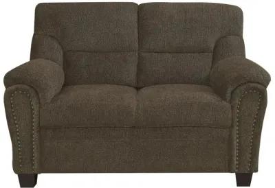 Clementine Upholstered Loveseat with Nailhead Trim Brown