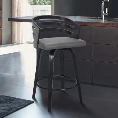 Jayden 30" Bar Height Swivel Grey Faux Leather and Black Wood Bar Stool