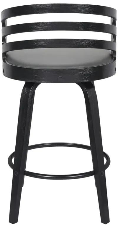 Jayden 30" Bar Height Swivel Grey Faux Leather and Black Wood Bar Stool