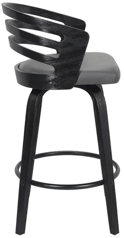 Jayden 30" Bar Height Swivel Grey Faux Leather and Black Wood Bar Stool