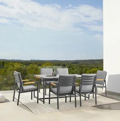 Royal Black Aluminum and Teak Outdoor Dining Chair with Dark Gray Fabric - Set of 2