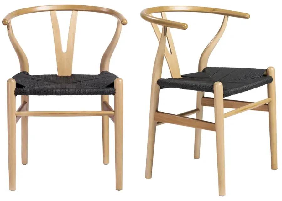 Evelina Side Chair with Natural Stained Framed and Black Rush Seat - Set of 2