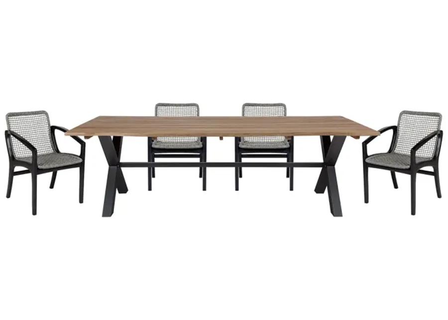 Glendora Beckham Outdoor Patio 5 Piece Live Edge Dining Set in Eucalyptus Wood and Gray Rope