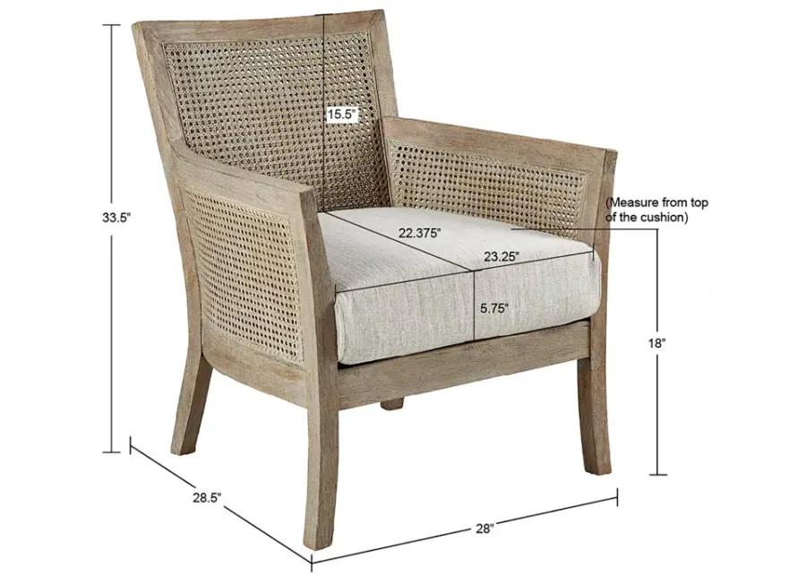 Madison Park Diedra Cream/Reclaimed Natural Cane Armchair