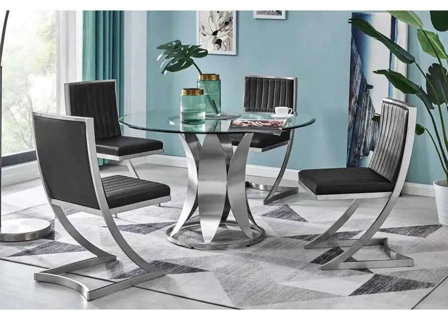 Petal Modern Glass and Stainless Steel Round Pedestal Dining Table