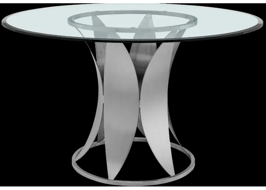 Petal Modern Glass and Stainless Steel Round Pedestal Dining Table