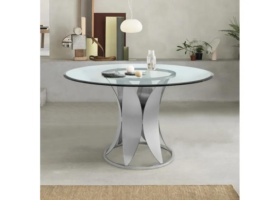 Petal Modern Glass and Stainless Steel Round Pedestal Dining Table