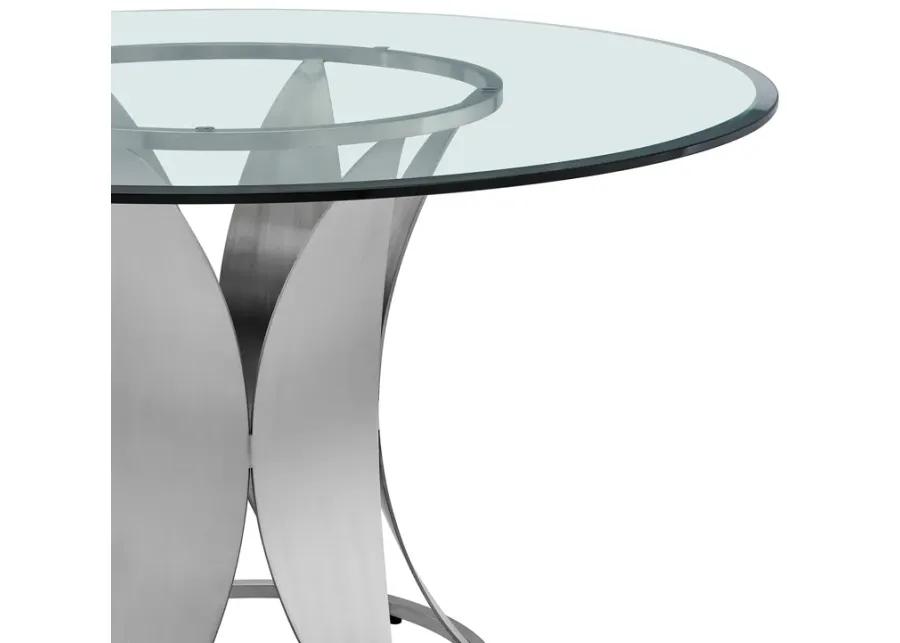 Petal Modern Glass and Stainless Steel Round Pedestal Dining Table