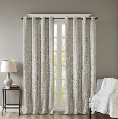 SunSmart Mirage Silver Knitted Jacquard Damask Total Blackout Grommet Top Curtain Panel