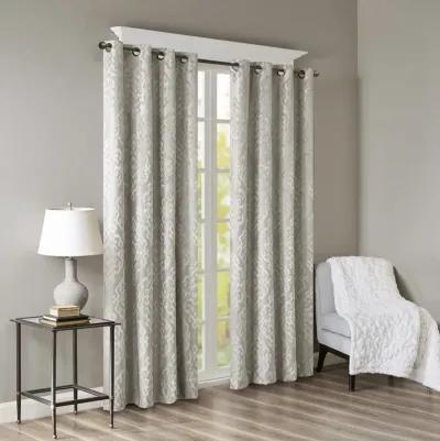 SunSmart Mirage Silver Knitted Jacquard Damask Total Blackout Grommet Top Curtain Panel