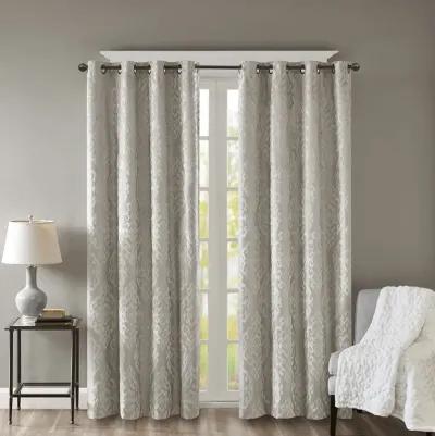 SunSmart Mirage Silver Knitted Jacquard Damask Total Blackout Grommet Top Curtain Panel