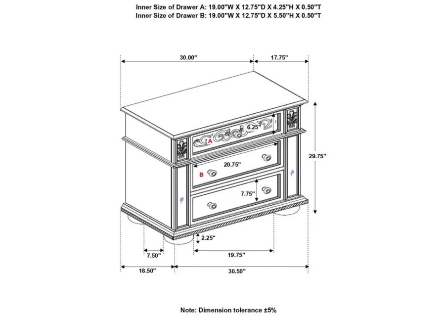 Heidi 3-drawer Nightstand Metallic Platinum