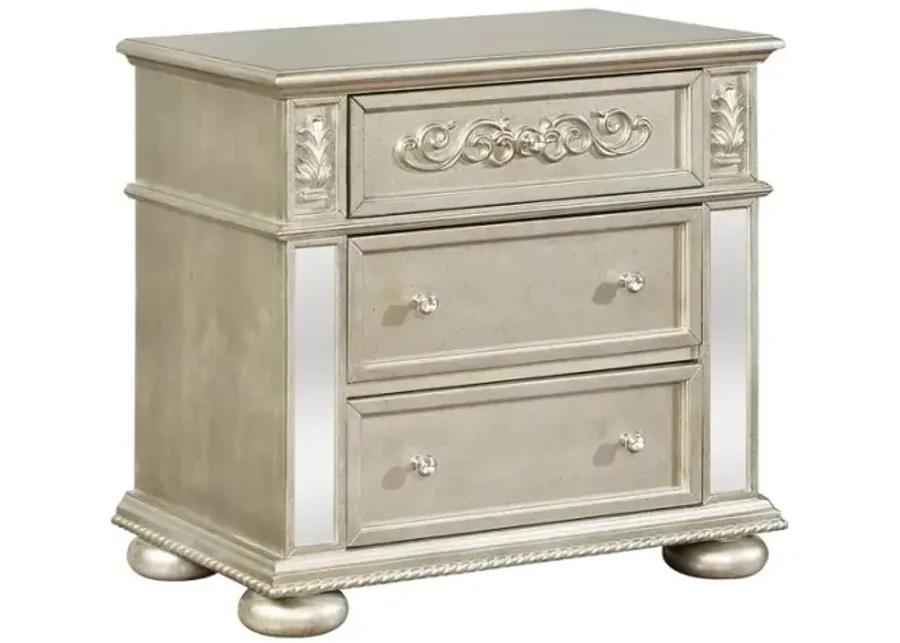 Heidi 3-drawer Nightstand Metallic Platinum