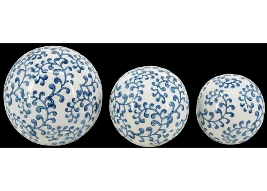 Cer, Chinoiserie Fern Orbs, 4/5/6" Blue/wht - Set of 3