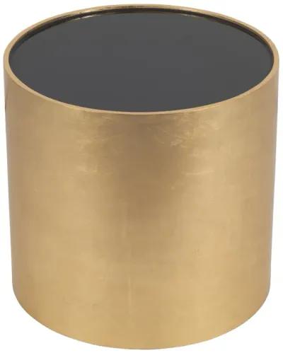 Wood, 24" Gold, Black Glass Side Table