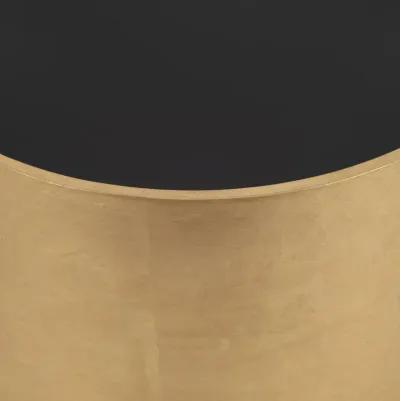 Wood, 24" Gold, Black Glass Side Table