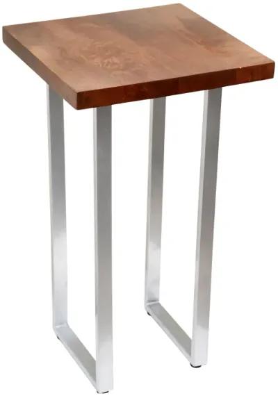 Metal, 20" Square Wood Top Accent Table, Silver