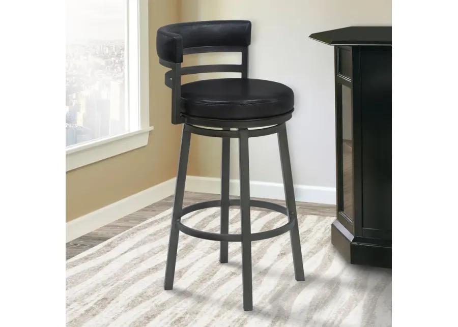 Titana 26" Counter Height Metal Swivel Barstool in Ford Black Pu and Mineral Finish