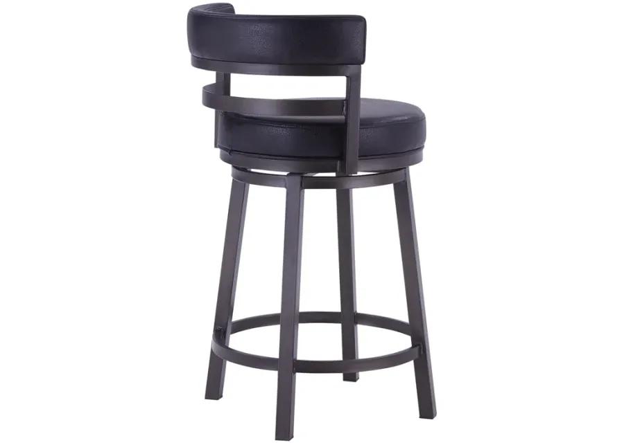 Titana 26" Counter Height Metal Swivel Barstool in Ford Black Pu and Mineral Finish