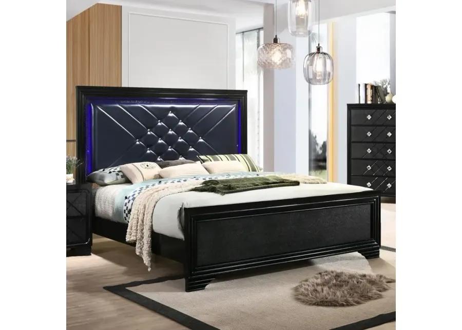 Penelope Eastern King Bed with LED Lighting Black and Midnight Star