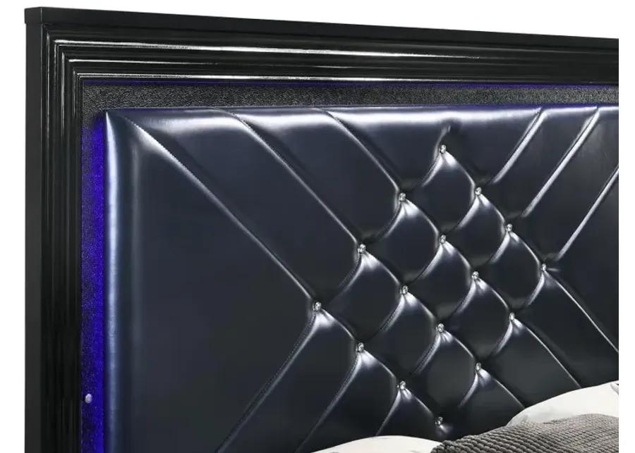 Penelope Eastern King Bed with LED Lighting Black and Midnight Star