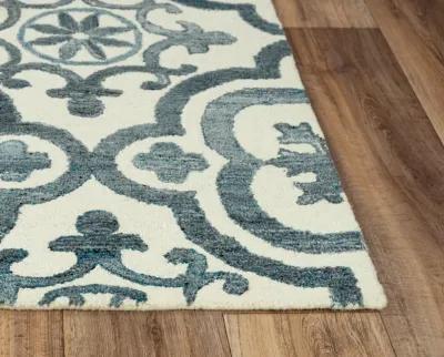 Matrix Blue Scroll Wool/Recycled Polyester 7'6" x 9'6" Rectangle Rug