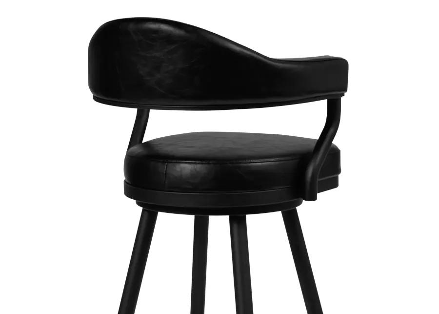 Amador 30" Bar Height Barstool in a Black Powder Coated Finish and Vintage Black Faux Leather