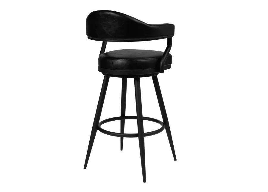 Amador 30" Bar Height Barstool in a Black Powder Coated Finish and Vintage Black Faux Leather