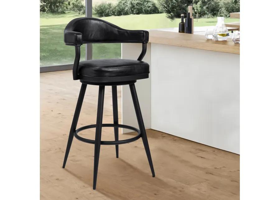 Amador 30" Bar Height Barstool in a Black Powder Coated Finish and Vintage Black Faux Leather