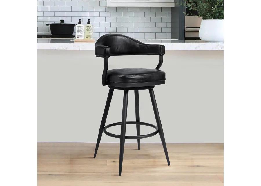 Amador 30" Bar Height Barstool in a Black Powder Coated Finish and Vintage Black Faux Leather