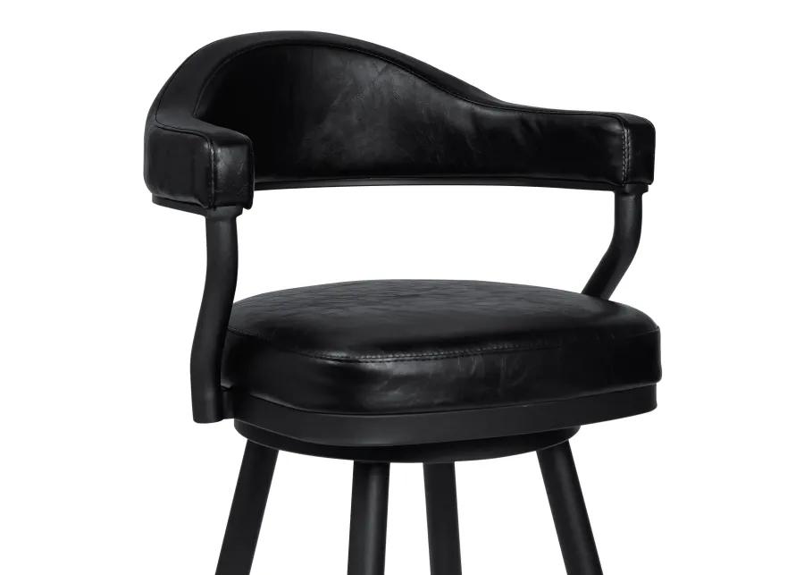 Amador 30" Bar Height Barstool in a Black Powder Coated Finish and Vintage Black Faux Leather