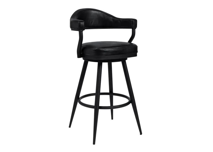 Amador 30" Bar Height Barstool in a Black Powder Coated Finish and Vintage Black Faux Leather