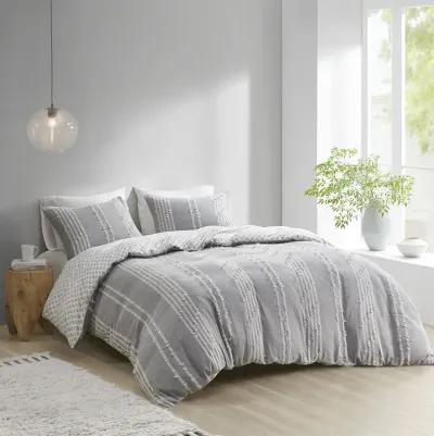 INK+IVY Kara Gray 3 Piece Cotton Jacquard Duvet Cover Set