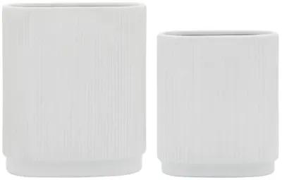 Ceramic, 12"h Ridged Vase, White