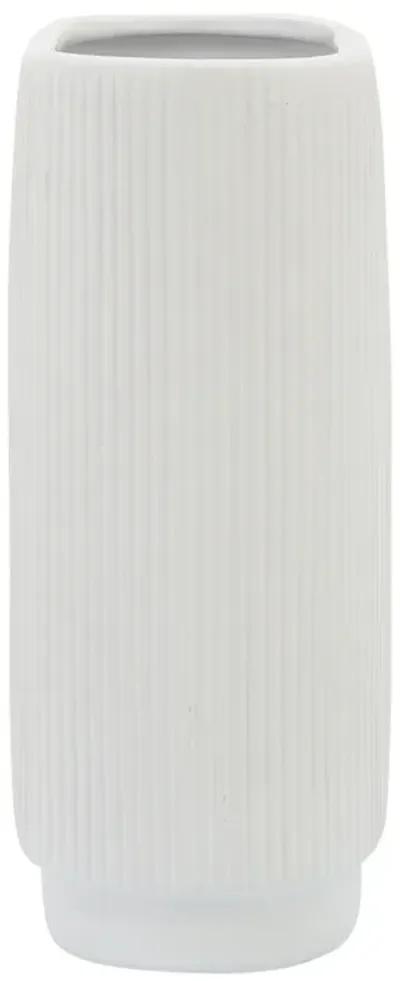 Ceramic, 12"h Ridged Vase, White