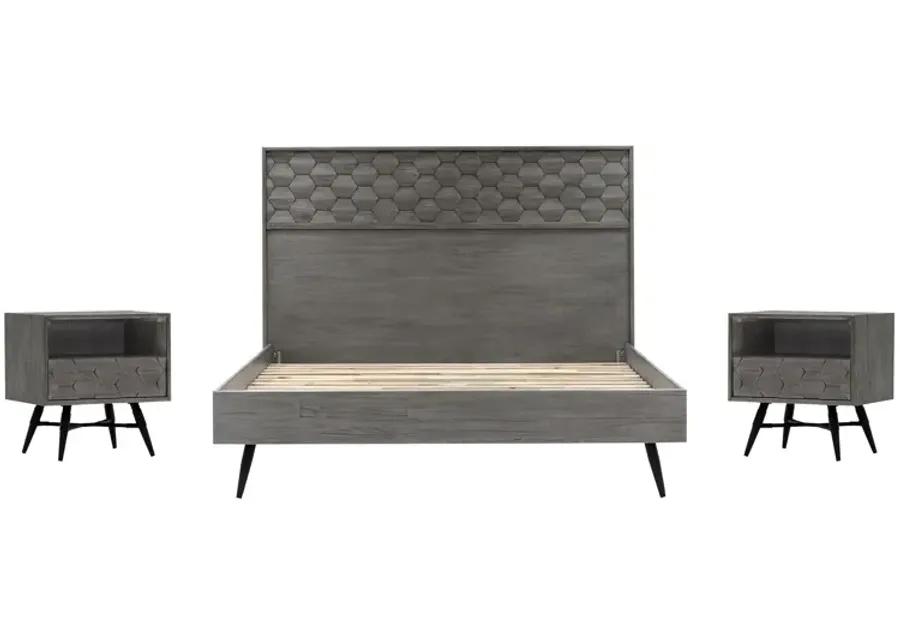 Makena 3 Piece King Bedroom Set in Grey Acacia Wood