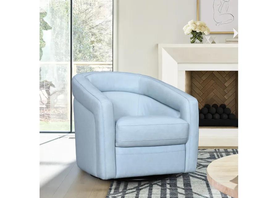 Desi Sky Blue Leather Swivel Accent Chair