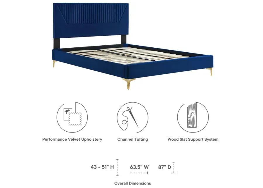 Yasmine Channel Tufted Performance Velvet Full Platform Bed