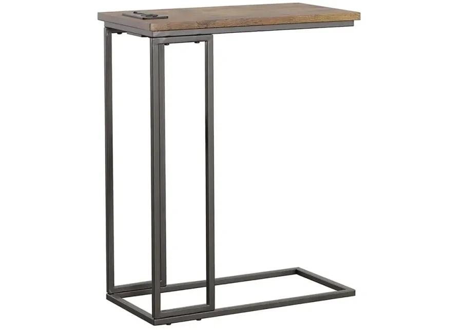 Abraham Snack Table with Power Outlet Gunmetal And Antique Brown