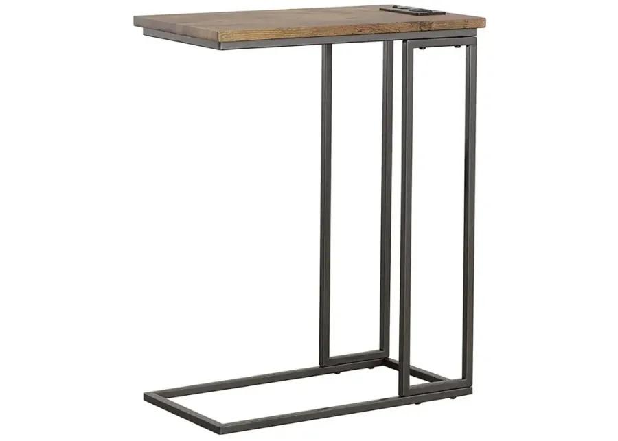 Abraham Snack Table with Power Outlet Gunmetal And Antique Brown